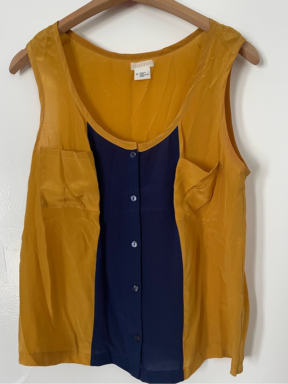Cooperative Colorblock Button-Front Copped blouse — Mustard & Navy